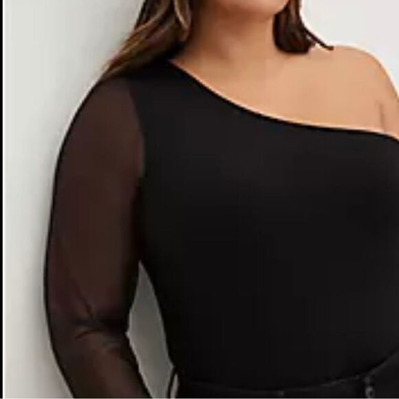 Torrid Black Long Sleeve Mesh One shoulder Foxy knit top Brand New! - Picture 4 of 15